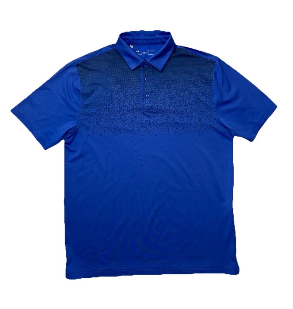 UNDER ARMOUR Men's Medium Polo Blue HeatGear Loose Performance Golf Dot Pattern